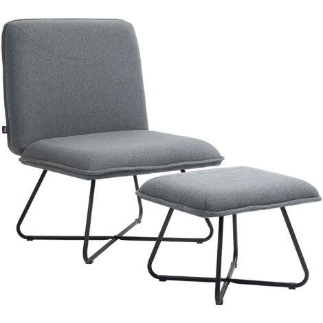 HOMCOM sillón de salón con otomana sillón de relax sin brazos sillón para lectura con patas de acero en forma de cruz para sala de estar gris oscuro