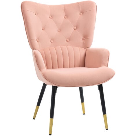 HOMCOM sillón individual sillón orejero butaca de salón moderno tapizado en terciopelo con respaldo alto reposabrazos y patas de acero 68x72x103 cm