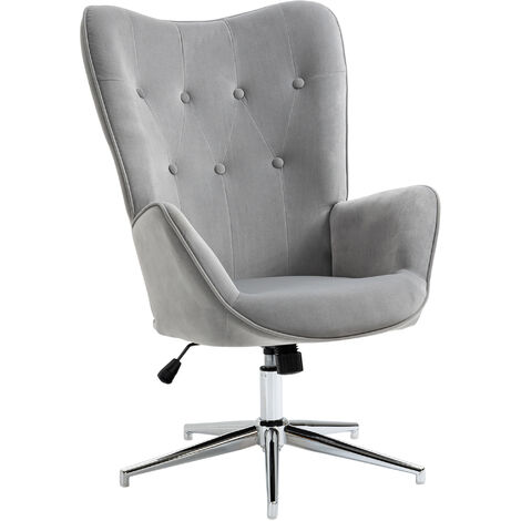 HOMCOM sillón individual tapizado en terciopelo sillón de salón con altura ajustable reposabrazos giratorio 360° para oficina 66x73x102,5-111,5 cm