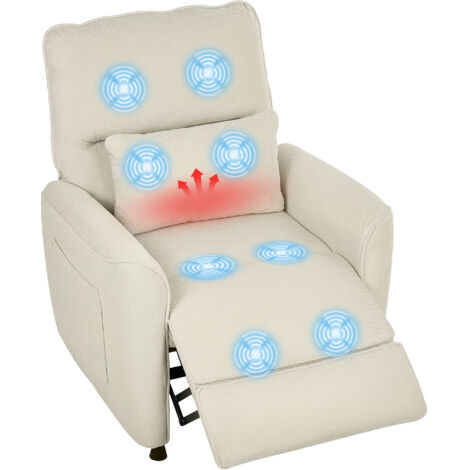 HOMCOM sillón relax reclinable eléctrico con calor lumbar masaje vibración, motor silencioso, función de memoria, almohada, control remoto, crema