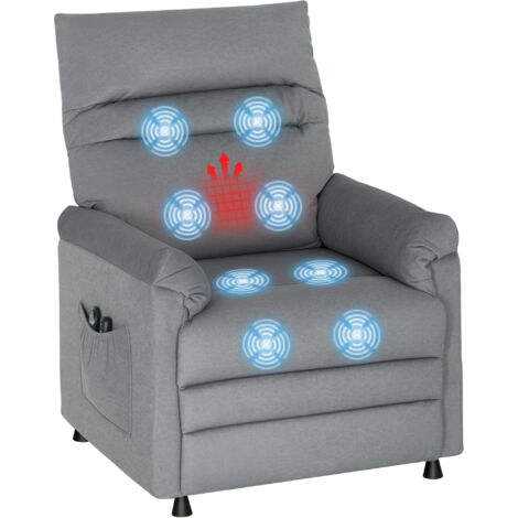 HOMCOM sillón relax reclinable eléctrico con calor lumbar masaje vibración, motor silencioso, función de memoria, almohada, control remoto, gris