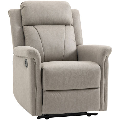 HOMCOM sillón relax reclinable manual, sillón relax de tela con reposabrazos, reposapiés, acolchado grueso, para salón, dormitorio, oficina, gris