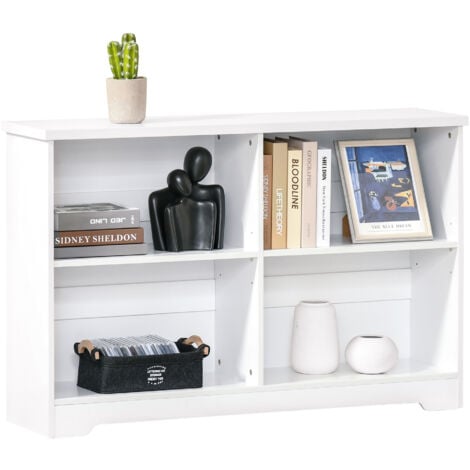 main image of "HOMCOM Simple Modern 4-Compartment Low Bookcase w/ Shelves Cube Display Office"