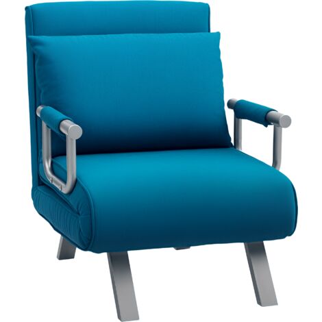 HOMCOM Single Folding 5 Position Convertible Sleeper Chair Bed Blue