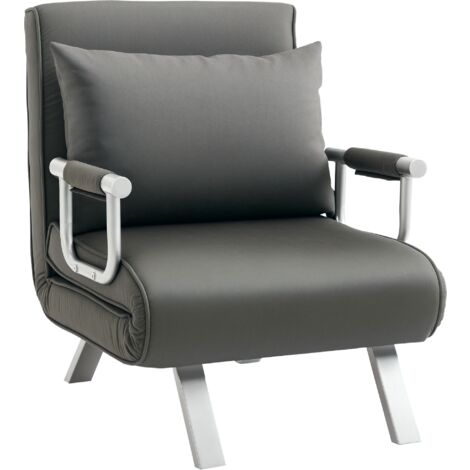HOMCOM Single Folding 5 Position Convertible Sleeper Chair Bed Dark Grey