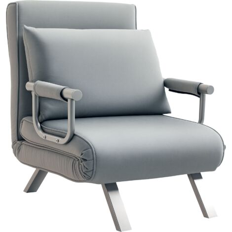 HOMCOM Single Folding 5 Position Convertible Sleeper Chair Bed Light Grey