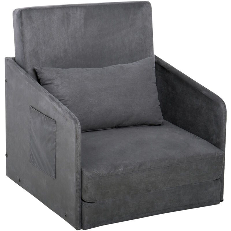 Homcom - Single Sofa Bed Armchair Soft Floor Sleeper Lounger Futon Couch W/ Pillow - Grey