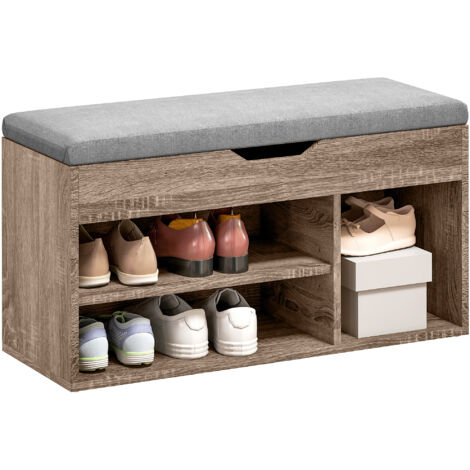 HOMCOM Sit-On Shoe Storage Unit w/ Hidden Compartment Handles Grey