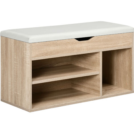 HOMCOM Sit-On Shoe Storage Unit w/ Hidden Compartment Handles Grey, Oak