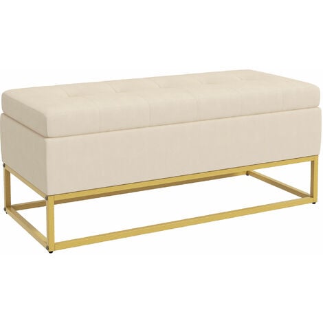 HOMCOM Sitzbank mit Stauraum, Polsterbank mit Klappdeckel, Bettbank mit Samtoptik, Truhenbank mit Stahlbeine, für Wohnzimmer, Schlafzimmer, Beige, 110 x 44 x 49 cm