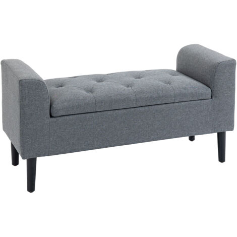 HOMCOM Sitzbank mit Stauraum, Polsterbank mit Leinenoptik, Holzbeine, Bettbank belastbar bis 130 kg, für Wohnzimmer Schlafzimmer Flur, 116 x 44 x 58 cm Hellgrau