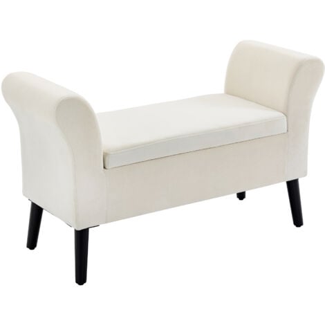 HOMCOM Sitzbank mit Stauraum Polsterbank mit Samtoptik, Bettbank mit Holzbeine, Bank für Wohnzimmer Schlafzimmer Flur 111,5 x 41 x 65 cm Cremeweiß