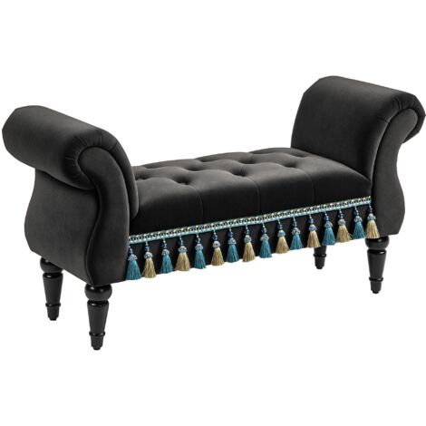 HOMCOM Sitzbank Polsterbank mit Samt-Bezug, Armlehne Bettbank mit Holzrahmen, Schuhbank für Schlafzimmer, Wohnzimmer, Flur 117 x 40 x 58 cm Dunkelgrau