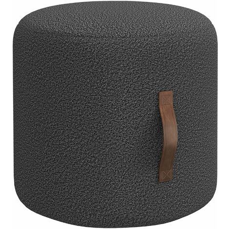 HOMCOM Sitzhocker, Fußhocker, Runder Polsterhocker, Ottomane mit Griff, Fußstütze mit Samtoptik, für Wohnzimmer, Schlafzimmer, Dunkelgrau, Ø48 x 45 cm