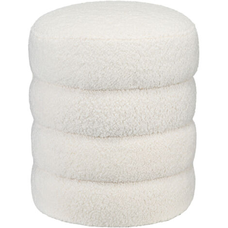 HOMCOM Sitzhocker Hocker rund mit Teddysamt- Optik Fußhocker Ottoman für Schlafzimmer, Wohnzimmer, Cremeweiß, Ø40 x 45 cm