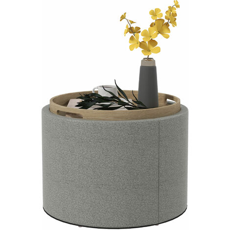 HOMCOM Sitzhocker mit Stauraum, Runder Hocker mit Klappdeckel Couchtisch, 56 x 56 x 42 cm Polsterhocker mit Leinenoptik, für Wohnzimmer, Schlafzimmer, Grau