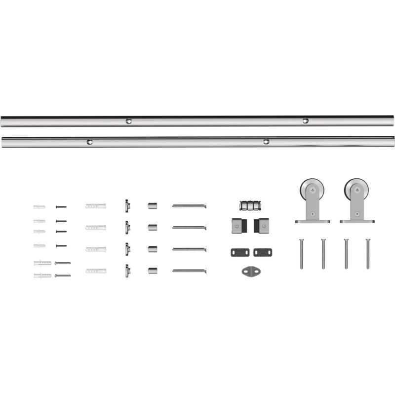 HOMCOM Sliding Door Hardware Kit Smooth Quiet 200cm Sliver Tone