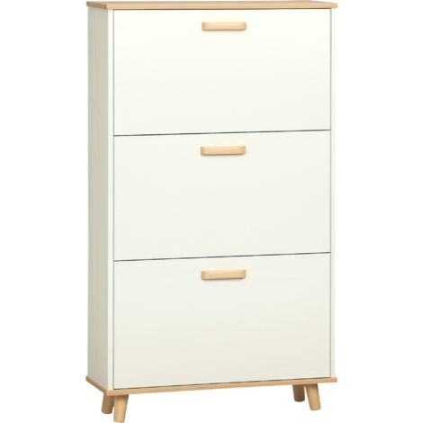 HOMCOM Slim Shoe Storage Cabinet with 3 Drawers and Adjustable Shelves for Hallway Cream