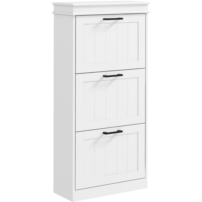 Homcom - Slim Shoe Storage Cabinet with 3 Flip Drawers for Entryway, White
