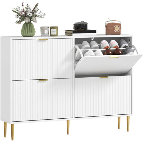 HOMCOM Slim Shoe Storage Cabinet with 4 Flip Drawers for Hallway, White