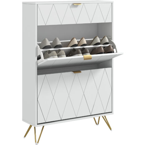 HOMCOM Slim Shoe Storage Cabinet with Flip Drawers for Entryway, Hallway, White