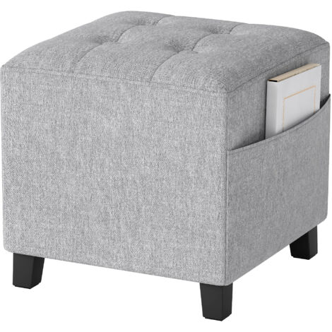 HOMCOM Small Footstool Square Ottoman with Padded Seat, Light Grey