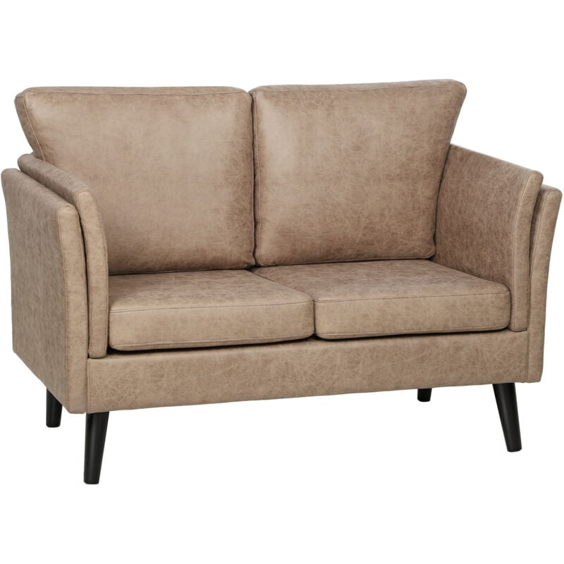 HOMCOM Small Sofa, Loveseat Sofa for Bedroom, Home Office, Light Brown