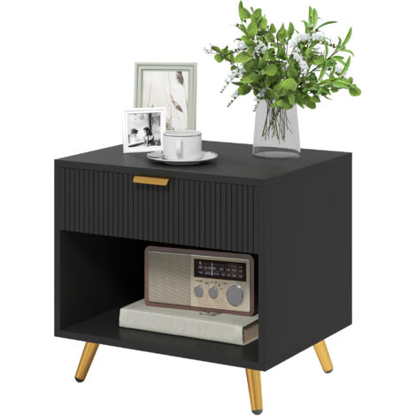 HOMCOM Small Table With Drawer, Open Compartment and Handle, Black