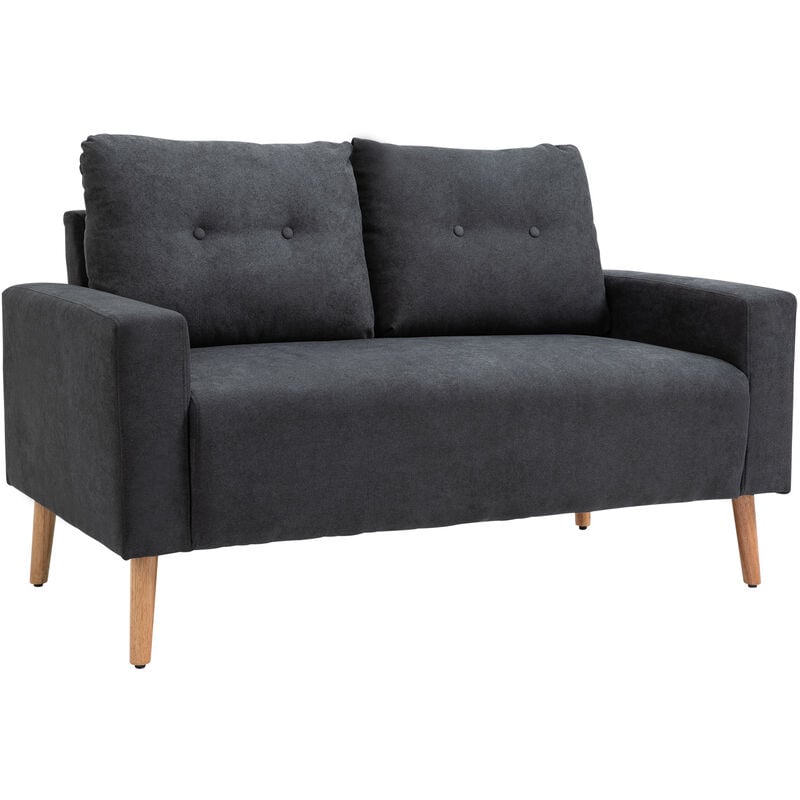 Homcom - Sofa, 2-Sitzer, skandinavisches Design, hoher Komfort Relaxsessel mit Armlehne, Gummiholzbeine, Dunkelgrau, 145x76x88 cm