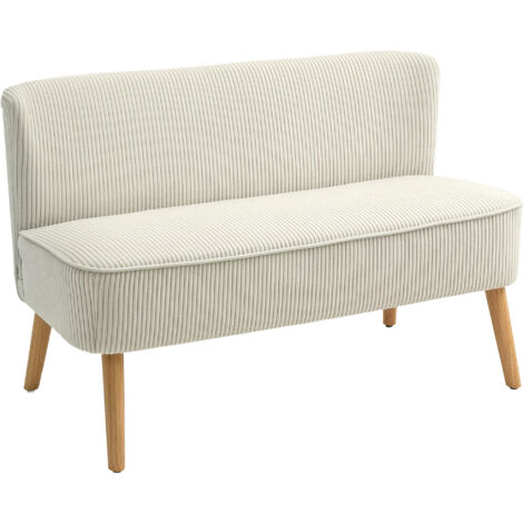 HOMCOM Sofa 2 Sitzer Couch, Kleine Loveseat mit Cord-Optik Modern Polstersofa für Wohnzimmer, Schlafzimmer, kleinen Raum, Cremeweiß 117 x 56,5 x 77 cm