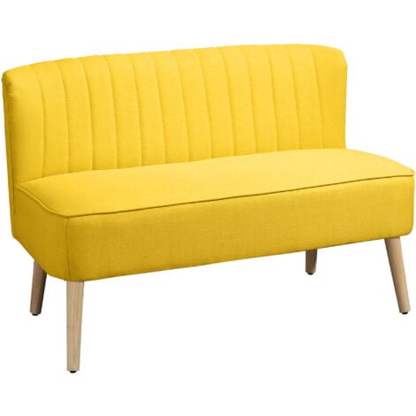 HOMCOM Sofa 2 Sitzer Couch, Kleine Loveseat mit Leinen-Optik Modern Polstersofa für Wohnzimmer, Schlafzimmer, kleinen Raum, Gelb 117 x 56,5 x 77 cm