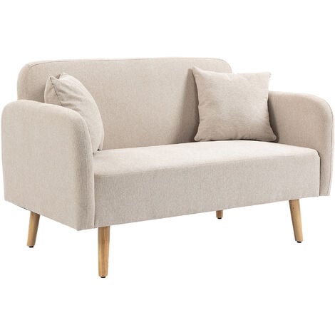HOMCOM Sofa 2 Sitzer Couch mit 2 Wurfkissen, Kleine Loveseat mit Samtopik Modern Polstersofa für Wohnzimmer, Schlafzimmer, kleinen Raum, Creme 130 x 70 x 80 cm