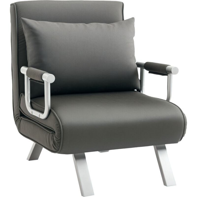 Homcom - Sofa Bed Foldable Portable Armchair Sleeper Lounge with Pillow Dark Grey