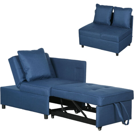 HOMCOM sofá cama 3 en 1 sofá cama de 1 plaza con respaldo ajustable sillón cama individual con almohadas para dormitorio salón apartamento azul