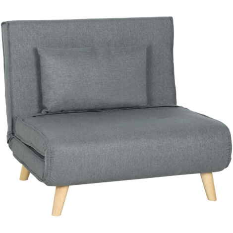 HOMCOM sofá cama de 1 plaza, 3 en 1, sillón cama plegable con respaldo ajustable en 6 posiciones, almohada acolchada, 90x78x79 cm, gris