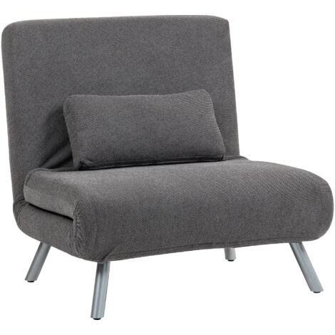 HOMCOM sofá cama de 1 plazas sillón cama plegable tapizado en chenilla con respaldo ajustable de 5 niveles y almohada acolchada 80x75x83 cm negro