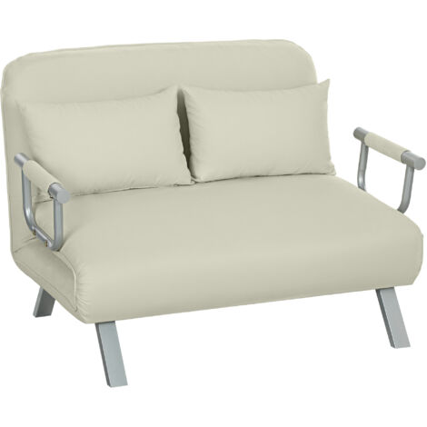 HOMCOM sofá cama de 2 plazas sofá cama pequeño tapizado en ante sintético con respaldo ajustable de 5 niveles y 2 almohadas 111x80x78 cm crema