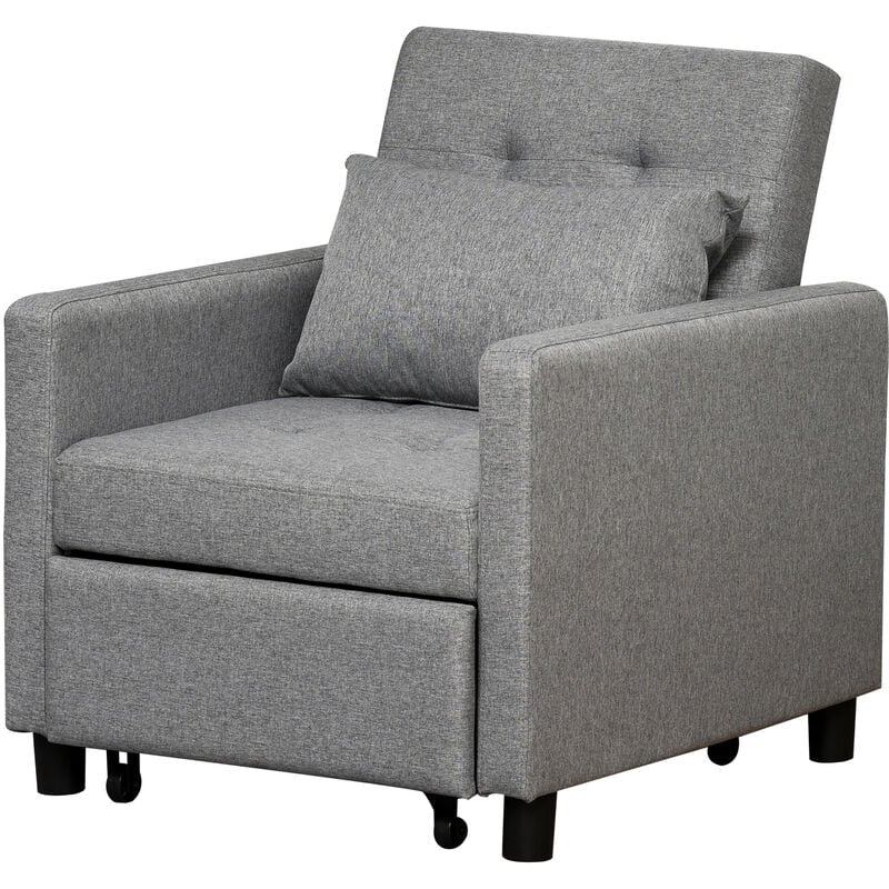 

Sofá Cama Individual con Respaldo Reclinable Cojín Asa y Ruedas 69x77x84 cm Gris - Gris