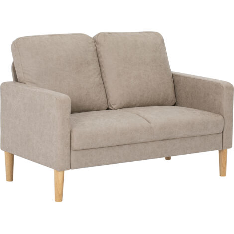 HOMCOM sofá de 2 plazas, tapizado en microfibra, sofá moderno con patas de madera, reposabrazos, para salón, dormitorio, oficina, 130x78x85 cm, crema