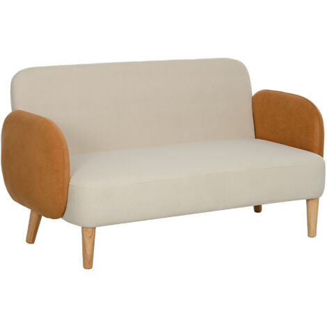 HOMCOM sofá de 2 plazas tapizado en terciopelo sofá de salón con reposabrazos y patas de madera sofá pequeño carga 240 kg 130x74x76 cm crema