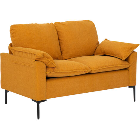 HOMCOM sofá de 2 plazas, tapizado en terciopelo, sofá moderno con patas de metal, reposabrazos acolchado, para salón, dormitorio, 130x77x84cm amarillo