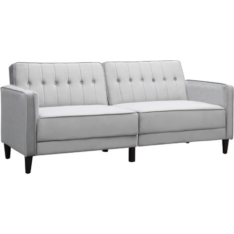 HOMCOM sofá de 3 plazas convertible en cama tapizado en terciopelo con respaldo ajustable y patas de madera sofá moderno para salón 189x81x83,5 cm