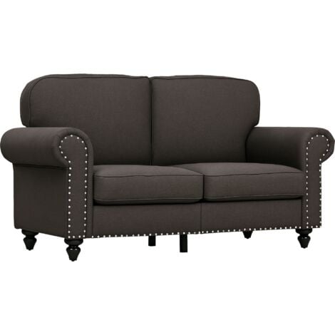 HOMCOM Sofa for Living Room with Nailhead Trim, Dark Brown Two Seats