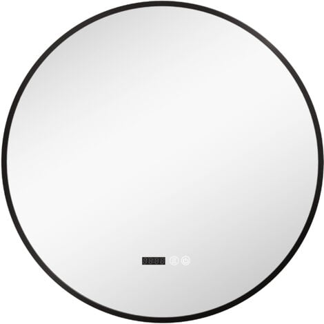HOMCOM Specchio con Luce LED Regolabile, Antiappannamento e Display Ø70 cm Nero