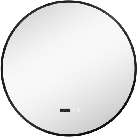 HOMCOM Specchio con Luce LED Regolabile, Antiappannamento e Display Ø70 cm Nero