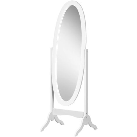 HOMCOM Specchio da Terra a Figura Intera con Cornice Ovale e Inclinabile Bianco