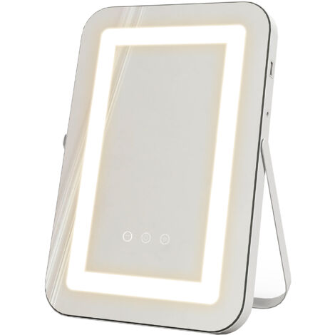 HOMCOM Specchio Illuminato con Luci Regolabili, USB e Specchio Ingranditore 10x