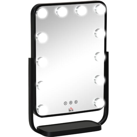 HOMCOM Specchio per Trucco con 12 Luci LED Luminosità Regolabile Inclinabile