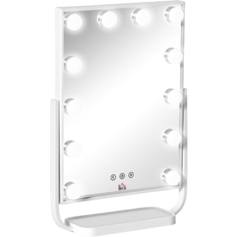 HOMCOM Specchio Trucco Illuminato Inclinabile con 12 Luci LED e Luminosità Regolabile, 32.8Lx11x47.4cm