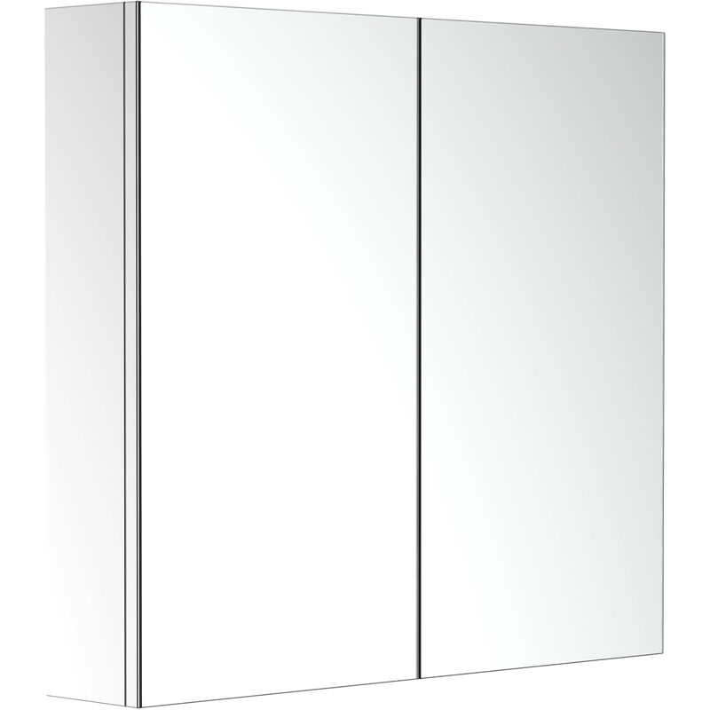 Homcom - Bathroom Cabinet Double Door Wall Mounted Mirror Stainless Steel - Silver
